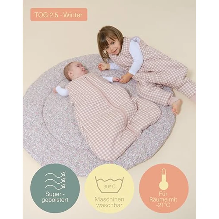 molis&co - Baby Schlafsack 2.5 TOG - Ganzjahres Schlafsack - Babyschlafsack Neugeborene - 100% Baumwolle (Oeko-TEX 100), ärmellos Winterschlafsack wattiert - Premium Qualität - Dusty Rose (95 cm) – Bild 5