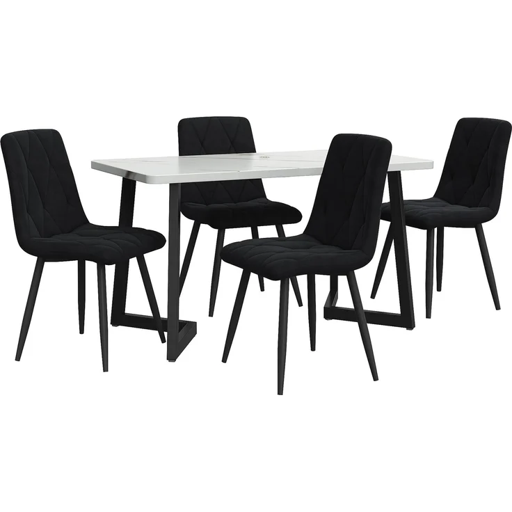 Essgruppe 5-teilig mit Esstisch 117×68 cm in Marmoroptik und 4 schwarzen Samtstühlen, moderner Küchentisch-Stuhl Set – Bild 5