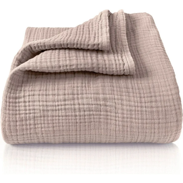 LAYNENBURG Premium Musselin Tagesdecke 150x200 cm - 100% Baumwolle - extraweiche, leichte Sommerdecke als Kuscheldecke, Bett-Überwurf, Baumwolldecke, Couch-Überwurf - warme Sofa-Decke (Taupe) – Bild 1