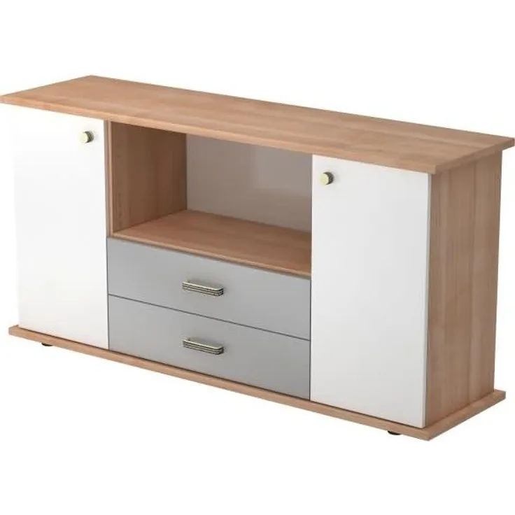 Sideboard 2 Türen, 2 Schübe SG Nussbaum / Weiß