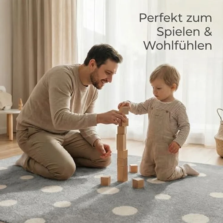 Jimri Kinderteppich DOTS l Pünktchen Gepunktet | Farbe: Beige Blau Rosa | Kinderzimmer/Jugendzimmer (Grau, 160x230 cm) – Bild 5