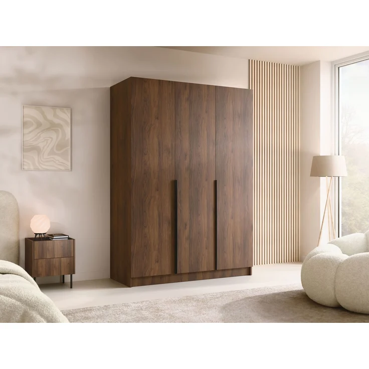 Drehtürenschrank Cikzori I, Kleiderschrank mit 3 Türen (Farbe: Nuss Warmia / Nuss Warmia + Schwarz) – Bild 2