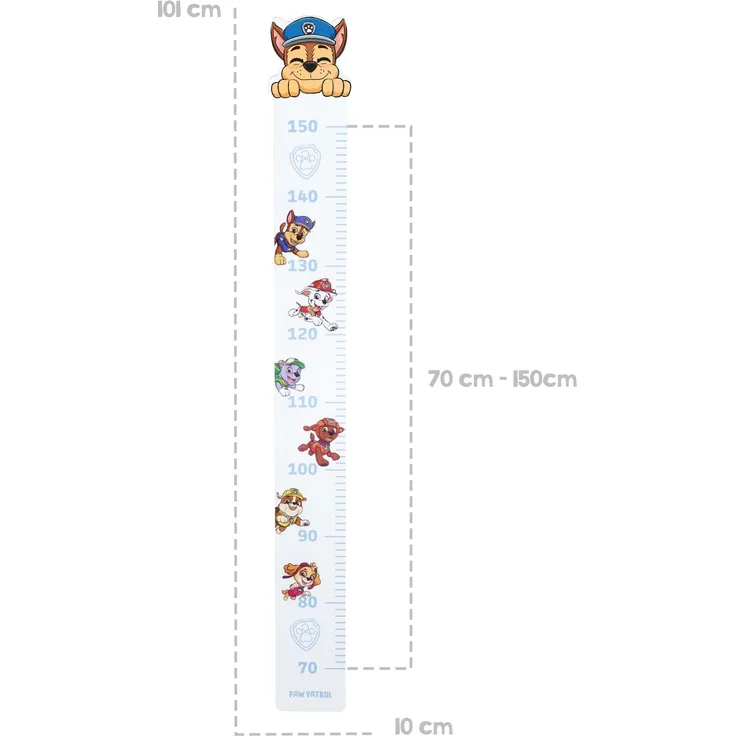 roba Messlatte 'Paw Patrol' - Skala von 70 cm bis 150 cm für Kinder - Holz - Weiß / Blau