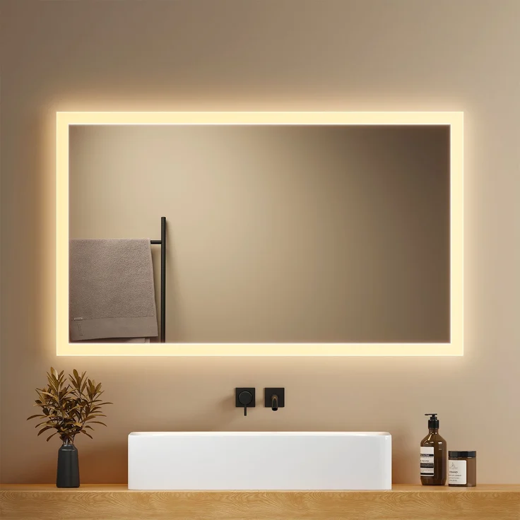EMKE Badspiegel mit Beleuchtung, 120x60cm, Kaltweißes/Warmweißes Licht, Knopfschalter, Beschlagfrei, Speicherfunktion – Bild 1