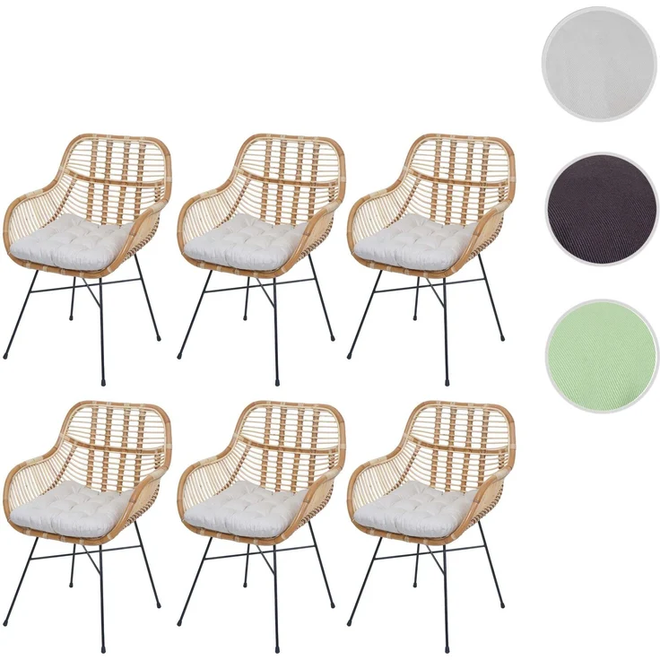 6er-Set Esszimmerstuhl HWC-P17, Küchenstuhl Korbstuhl Rattansessel Rattanstuhl Stuhl, Kubu Rattan Metall ~ Polster creme – Bild 10