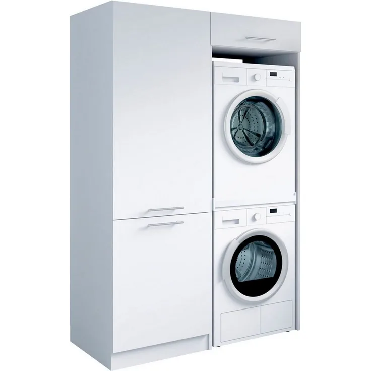 Laundreezy Mehrzweckschrank-Set Laundreezy, 2-tlg. Mehrzweckschrank-Set B/H/T 128/238/68 cm, (2-St), Breite 128 cm, Soft-Close-Funktion, höhenverstellbare Füße