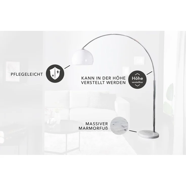 riess-ambiente Bogenlampe LOUNGE DEAL 175-205cm weiß, ohne Leuchtmittel, Wohnzimmer · Metall · verstellbar · Modern Design – Bild 2