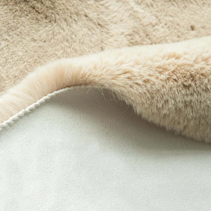 Teppich Kunstfell Bettvorleger Wohnzimmer 120 cm Rund Beige – Bild 5