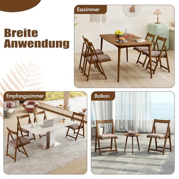 FANTASK Polsterstuhl Klappstuhl mit gebogenem Rückenlehne & Gummiholzbeinen, 2er Set Küchenstühle klappbar für Esszimmer, Hochzeit & Restaurant (Walnuss) – Bild 7