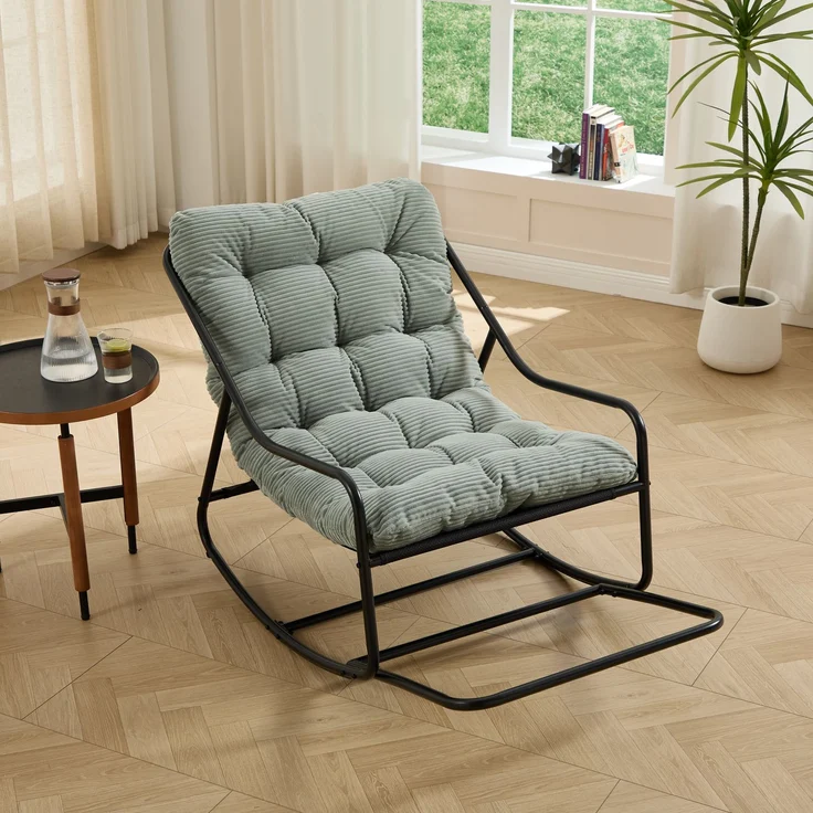 LVHOM Schaukelstuhl mit Fußstütze, Relaxsessel mit gepolstertem Kissen, ergonomischer Schaukelsessel, bis 130kg, Loungesessel für Balkon, Garten & Wohnzimmer – Bild 1