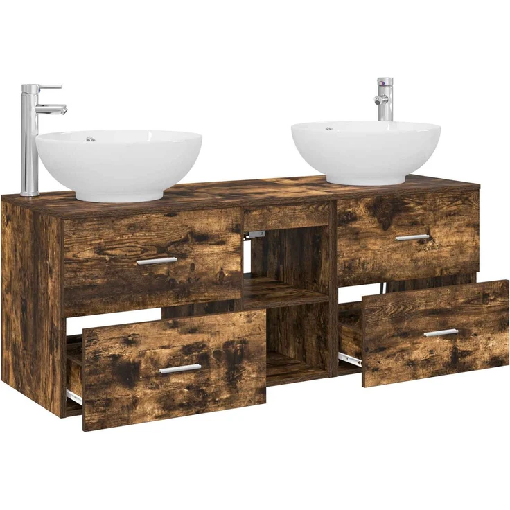vidaXL Badezimmerschrank-Set 3 stk. Geräucherte Eiche 3405903 – Bild 4