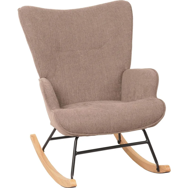 Schaukelstuhl HWC-N14, Schwingstuhl Relaxsessel Fernsehsessel, Massiv-Holz Metall Stoff/Textil 320g/m² ~ braun – Bild 1