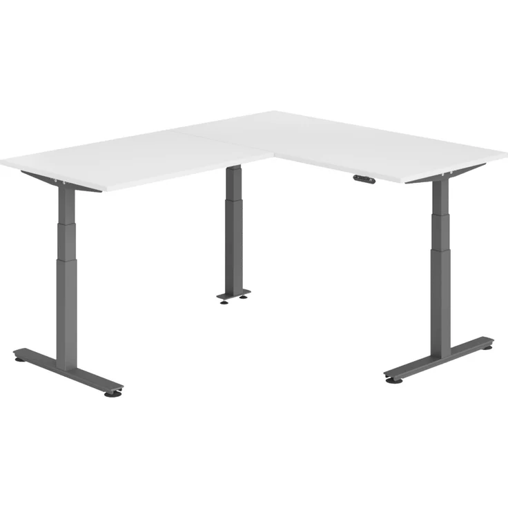 bümö Eckschreibtisch elektrisch höhenverstellbar L-Form: 160 x 200 cm in weiß, Gestell graphit - Stehschreibtisch mit Memory-Steuerung, elektrischer XXL Schreibtisch für die Ecke, XDSMW-1612-W-G – Bild 1