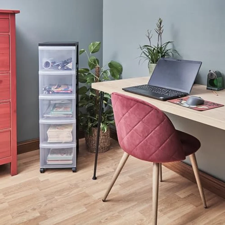 Iris Ohyama, Schubladenschrank auf Rollen, 5 Schubladen mit 15 L, mit Rollen, ergonomische Griffe, Büro, Bad, Wohnzimmer - Design Chest DC-305 - Schwarz – Bild 3