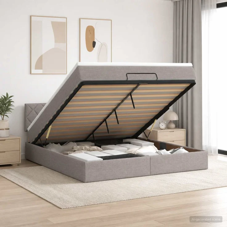 vidaXL Ottoman-Bett mit Matratze und LED Taupe 140 x 200 cm Stoff 3456999 – Bild 4