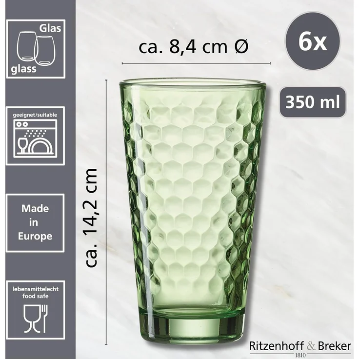 Ritzenhoff & Breker Favo Longdrinkglas 400 ml grün 6er Set – Bild 5