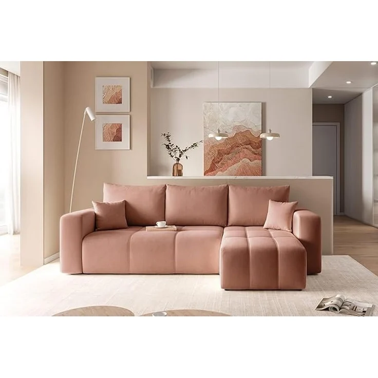 Eckschlafsofa mit Schlaffunktion und Bettkasten, rosa – Bild 2