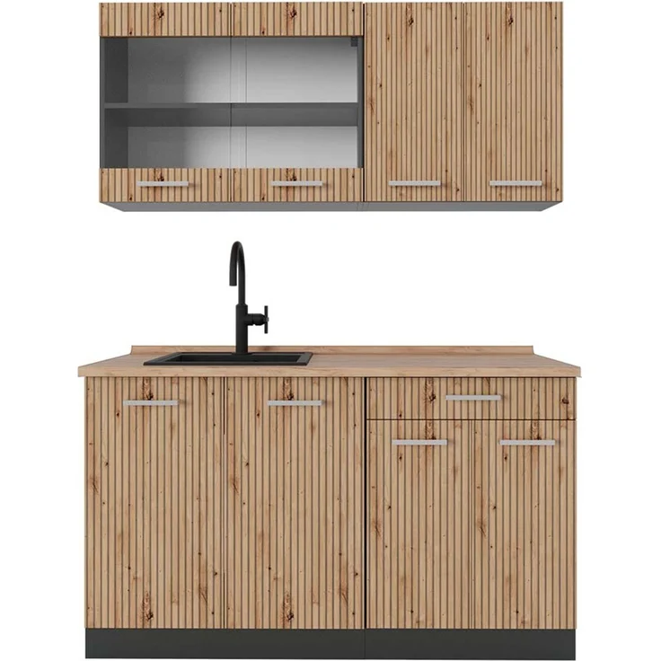 Küchenzeile R-Line Artisan Eiche/Anthrazit 140 cm , AP Eiche Vicco – Bild 1