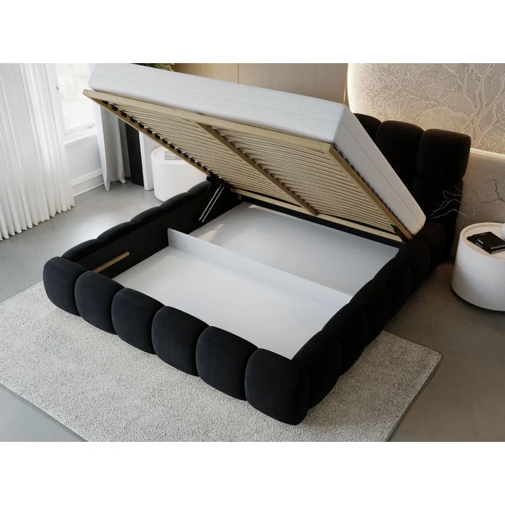 GRAINGOLD Modo Polsterbett 180x200, Doppelbett mit Kopfteil, groß Stauraum, Velour-Stoff, Schwarz – Bild 5