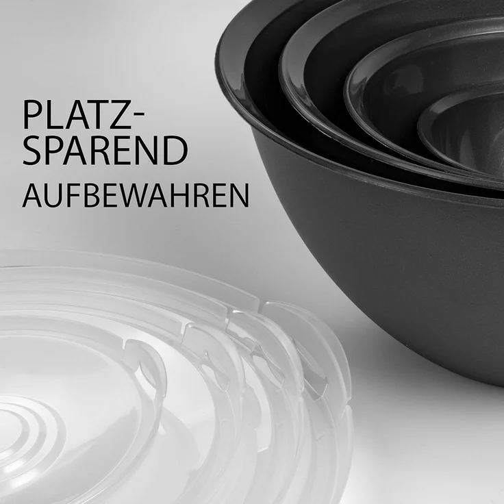 Hausfelder Salatschüssel Set groß, Schüsselset mit Deckel aus Kunststoff BPA-frei, Kunststoff, (Set, 21-tlg), Schüsseln 2x6 L, 2x3,6 L, 2x1,9 L, 2x0,7 L + 2 x Salatbesteck – Bild 4