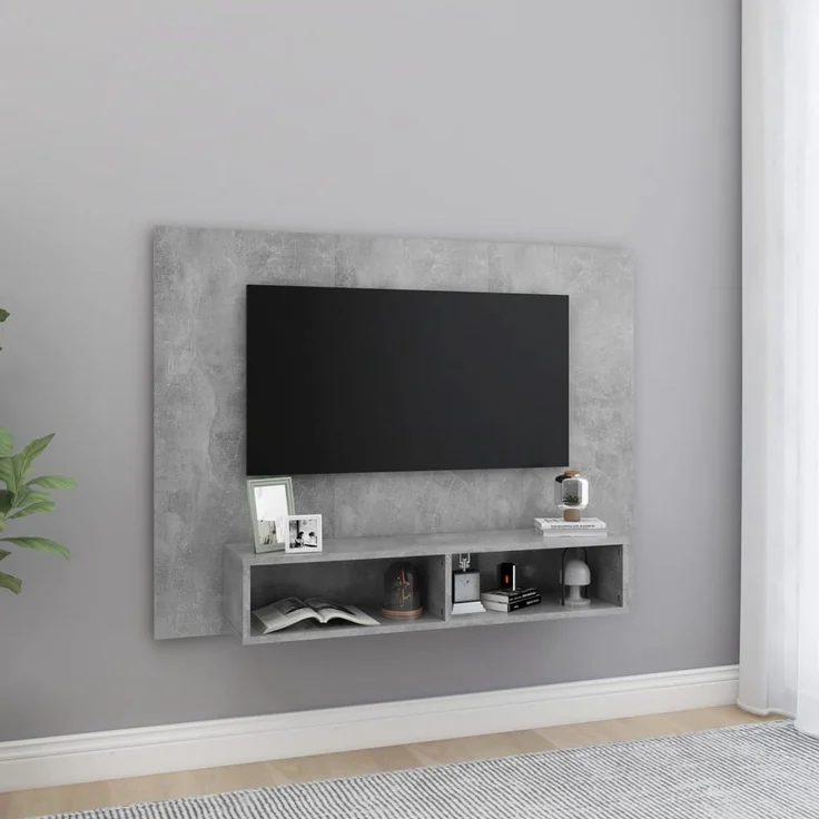TV-Wandschrank, TV-Hängeboard Fernsehschrank Betongrau 120x23,5x90 cm Holzwerkstoff – Bild 1