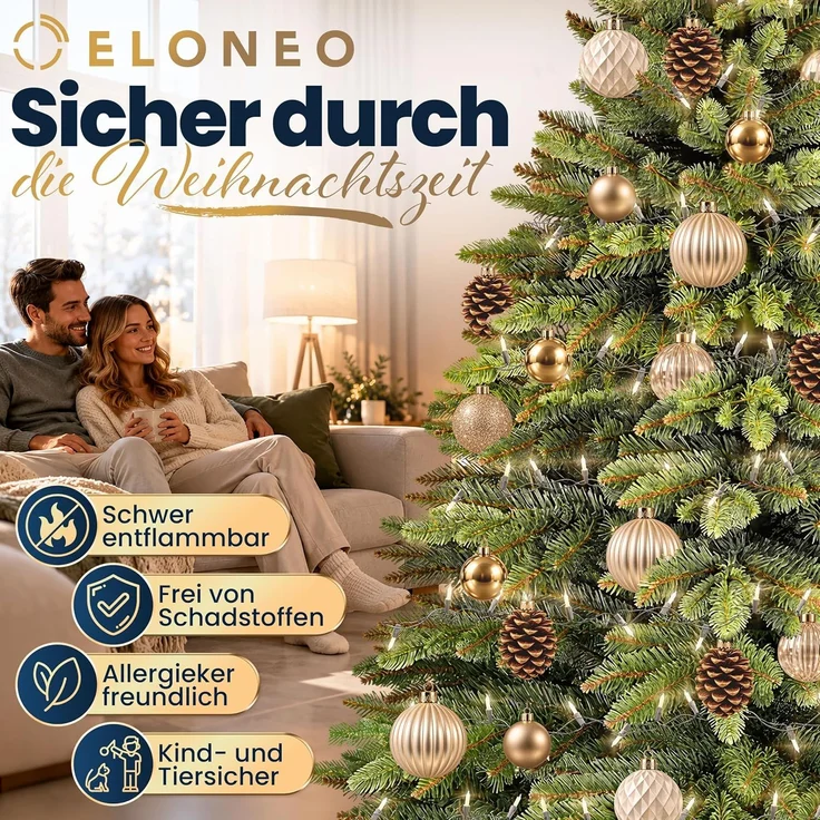 ELONEO Premium Weihnachtsbaum künstlich 180 cm mit Holzständer, Christbaum naturgetreu, dichte Zweige, künstlicher Weihnachtsbaum, Christmas Tree, Tannenbaum künstlich -Testsieger- – Bild 5