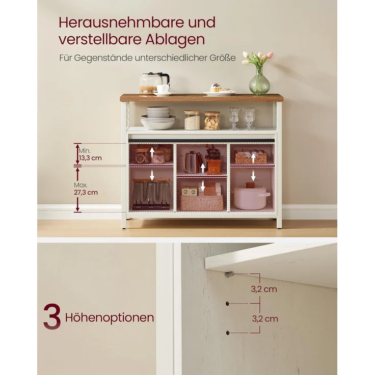 VASAGLE Küchenschrank, mit 2 Schiebetüren und verstellbare Ablagen, wolkenweiß-honigbraun, 33 x 100 x 80 cm – Bild 5