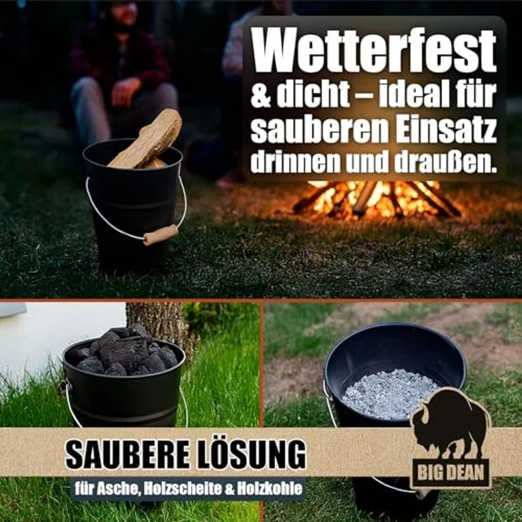 BigDean Aschekasten Ascheeimer mit Deckel 15 Liter mit Griff Ascheimer Oval – Bild 4