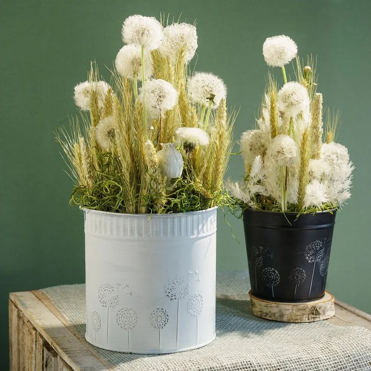 Viana Übertopf Metall Blumentopf mit Pusteblumen Motiv für stilvolle – Bild 1