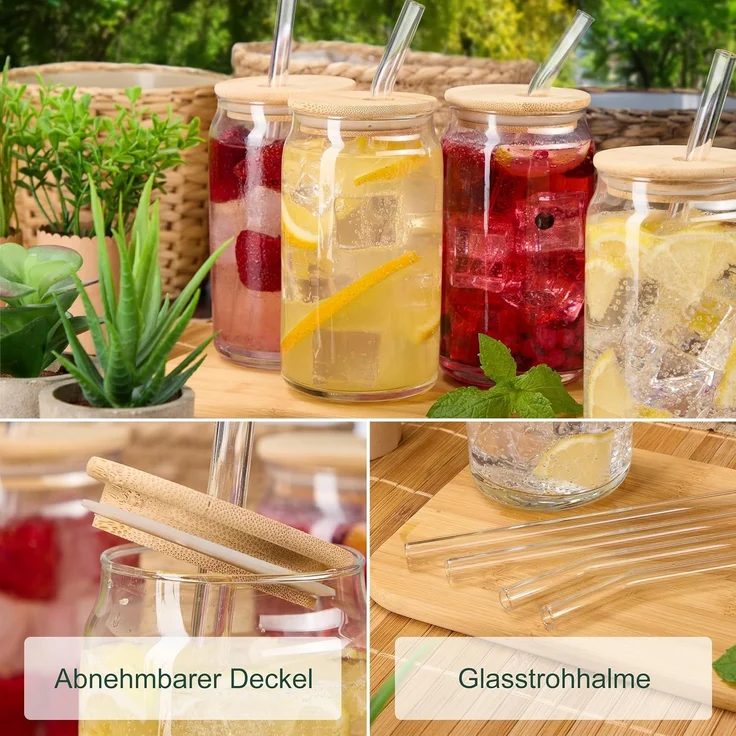 Relaxdays Trinkgläser mit Bambusdeckel 4er Set – Bild 3