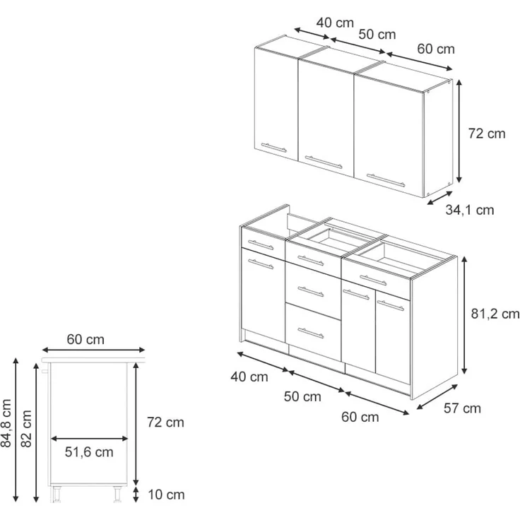 Singleküche Fame-Line Weiß Landhaus/Anthrazit 150 cm, AP Anthrazit Vicco – Bild 3