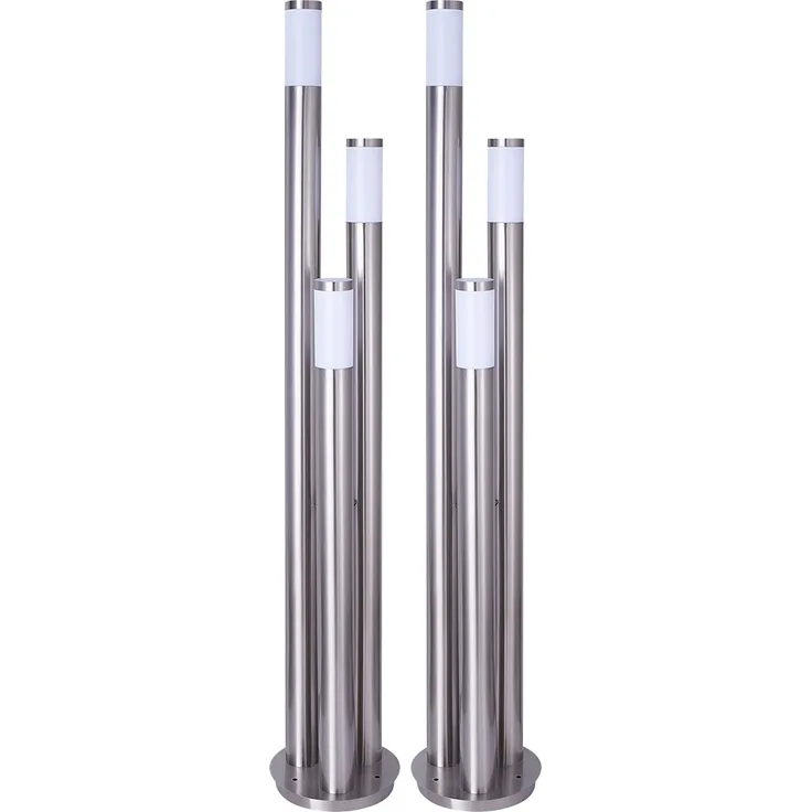 2er Set Stehlampe, Edelstahl silber, 3-Säulen, H 170 cm