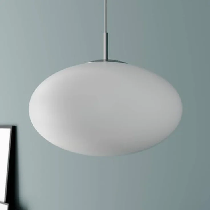 Lindby Hängeleuchte Sonika, Ø 40 cm, nickelfarben, ovaler Glasschirm, E27, opal-mattiert, moderne Grundbeleuchtung – Bild 4