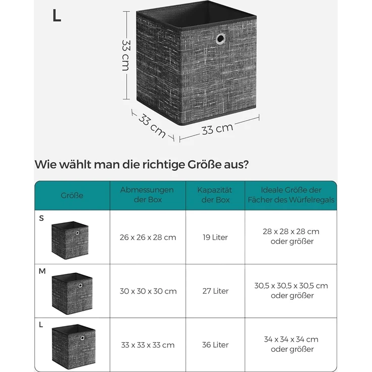 SONGMICS Aufbewahrungsbox, 6er Set, Ordnungsboxen aus Vliesstoff mit Griff, Boxen Aufbewahrung, 33 x 33 x 33 cm, Organizer Box, für Würfelregal, Faltbox, Kleideraufbewahrung, schwarz meliert RFBDE033B01V1 – Bild 2