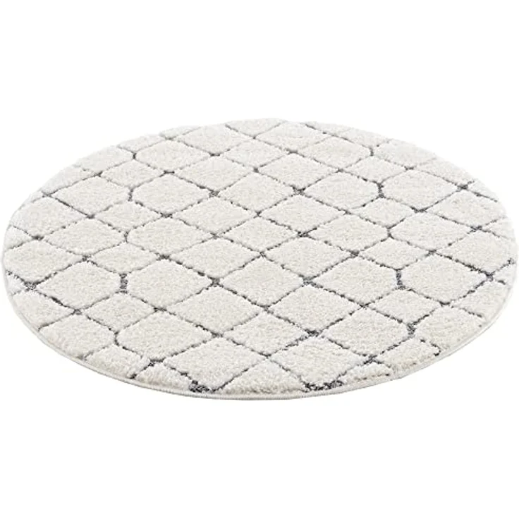 Teppich Rund - Hochflor - Boho - Pastell Cream Grau - 160x160cm - Modern Raute Muster - Skandinavisch Flauschig Weich - Wohnteppich Schlafzimmer Dekoration – Bild 6
