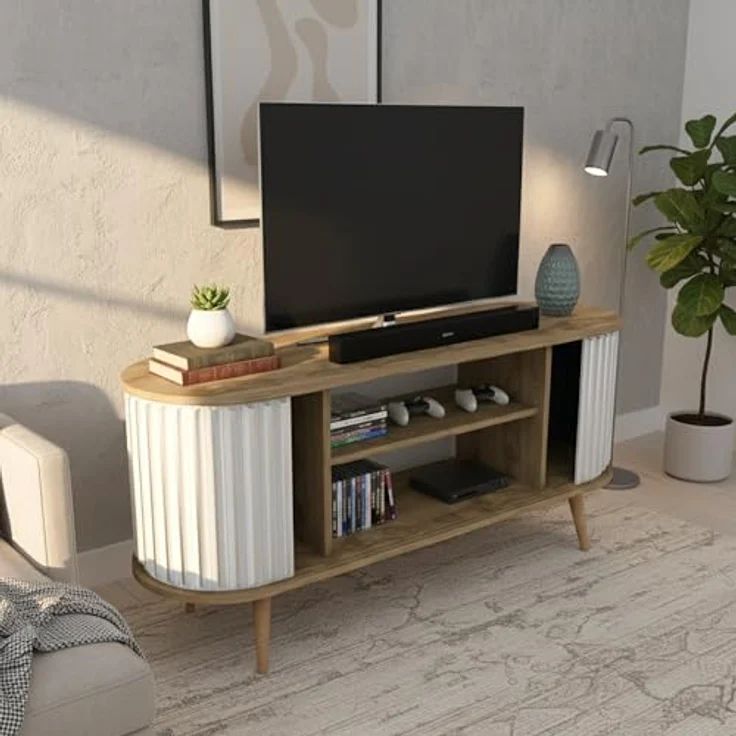 Dmora TV-Schrank Aludra 140 x 43 x 64 cm Braun, 2 Böden, 6 Fächer – Bild 1
