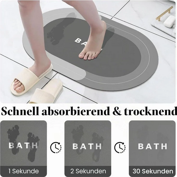 LuxusKollektion Badematte Badematte Grau 60x150cm Schnelltrocknend Super Saugfähig, Höhe 3 mm, rutschhemmend beschichtet, Textil – Bild 4