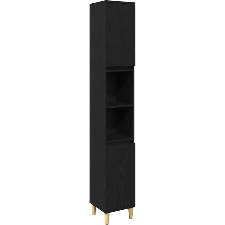 vidaXL Badezimmermöbel-Set mit Speicher 3 pcs Schwarz Holzwerkstoff 3332584