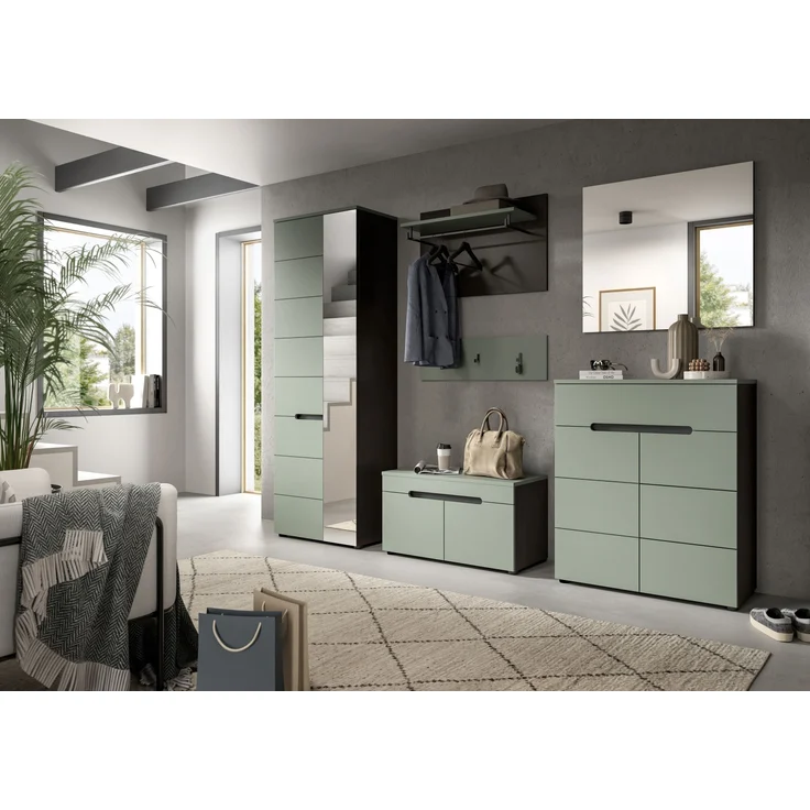 Garderobenpaneel >Canu< in Basalt Grau / Smoke Green - 73x80x27cm (BxHxT) – Bild 4