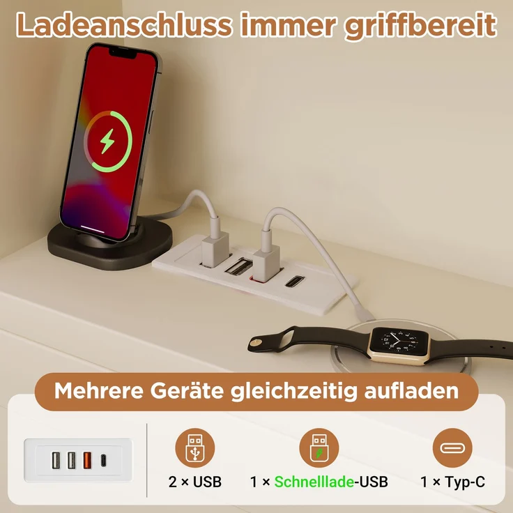 Merax Einzelbett, Schlafsofa, 90×190 cm, Kinderbett, Daybett mit Ausziehbett 90×190, mit Stauraum‑Rückwand, offenes Fach, verdeckter Klapp‑Stauraum, USB Ladestation, weiß – Bild 6
