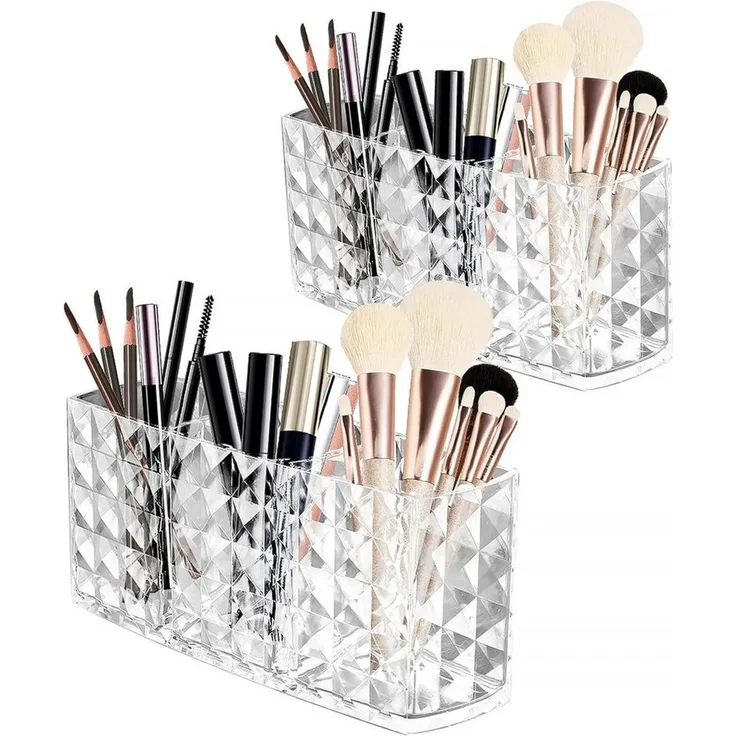 Refined Living Organizer Make Up Organizer, Makeup Pinsel Organizer Becher, mit 3 Fächern (Kosmetik Organizer, Acryl Schminkpinsel Aufbewahrung, Transparent,für Eyeliners Lippenstift Wimperntusche Kosmetikpinsel Schminkpinsel, Eyeliner Organizer, 2 St,...