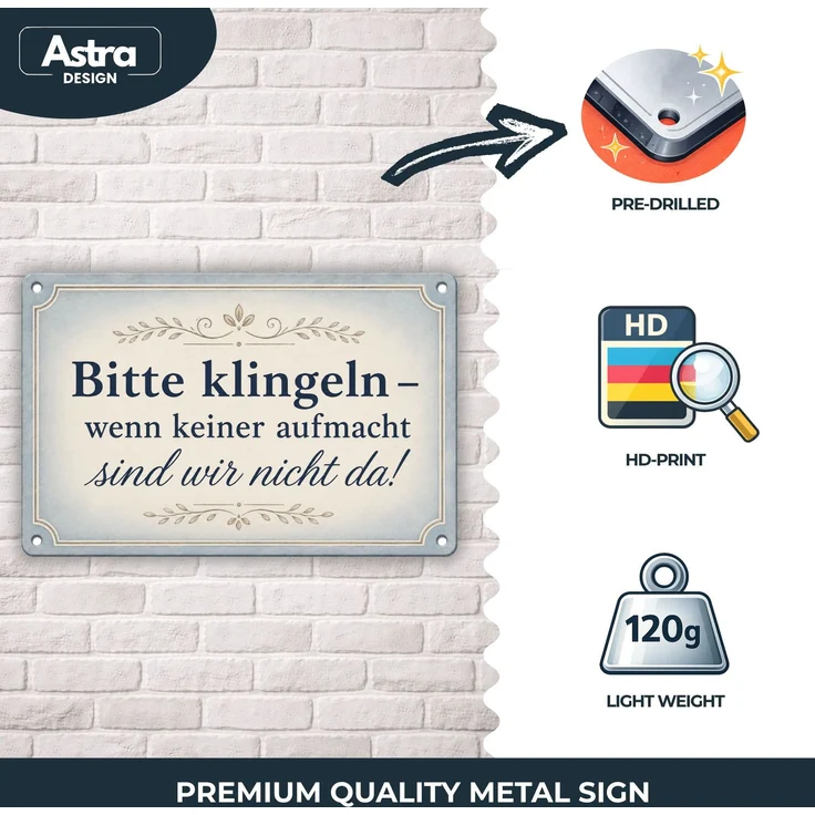 AstraDesign Blechschild 20x30cm - Bitte klingeln wenn keiner aufmacht sind wir nicht da – Metall – Mehrfarbig – AD0484 – Bild 3