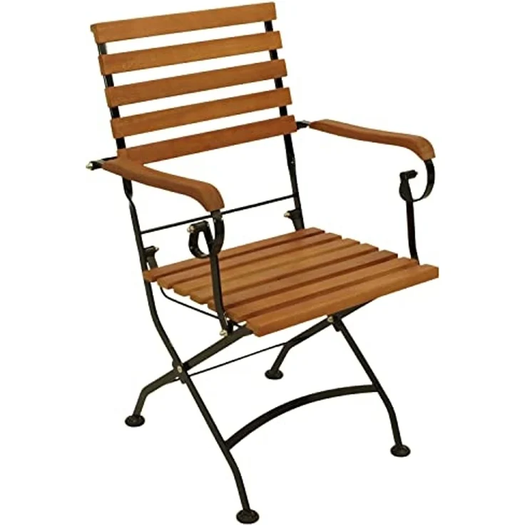 DEGAMO HOFGARTEN Klappsessel mit Armlehnen, Stahl + Eukalyptus, schwarz/braun, 56cm 2-er Set – Bild 3