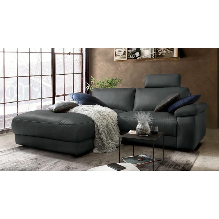 KAWOLA Sofa LOLA Ecksofa Leder schwarz mit motorischer Relaxfunktion Recamiere links 82 x 178 x 233 cm – Bild 1