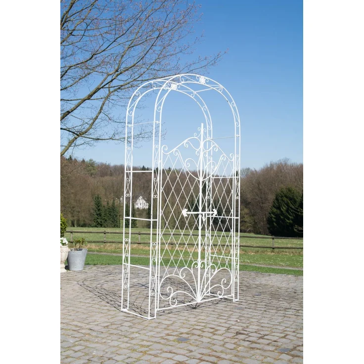 Rosenbogen MINDEN mit Tor - 120x40x220cm, Metall, Weiß | Rankhilfe Rosen Rankgitter Gartendekoration – Bild 2
