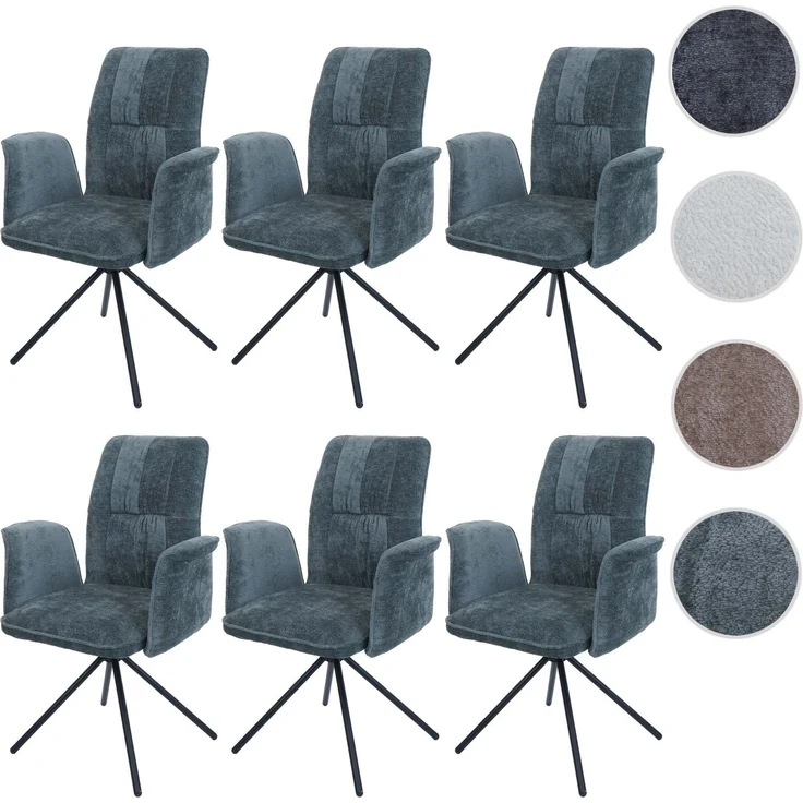 6er-Set Esszimmerstuhl HWC-N99, drehbar Armlehne Auto-Return, Stoff/Textil Chenille (340g/m²) ~ blau-grün – Bild 10