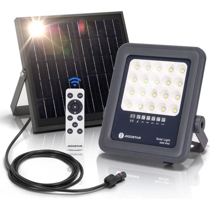 Aigostar Flutlichtstrahler Solarstrahler mit Fernbedienung,6500K,IP65 Außenstrahler,2m Kabellänge, LED fest integriert, Tageslichtweiß – Bild 4