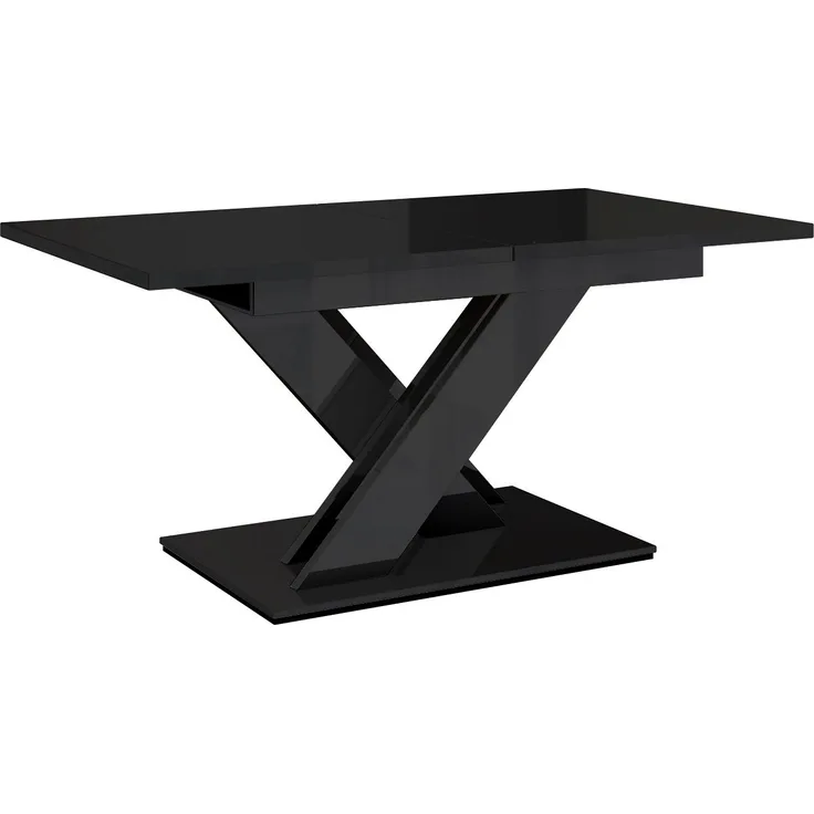 MEBLINI Esstisch Ausziehbar - 140-180x80x75cm - BRONX - Schwarz Hochglanz - Esszimmertisch Modern - Küchentisch - Säulentisch - Ausziehtisch - Dining Table