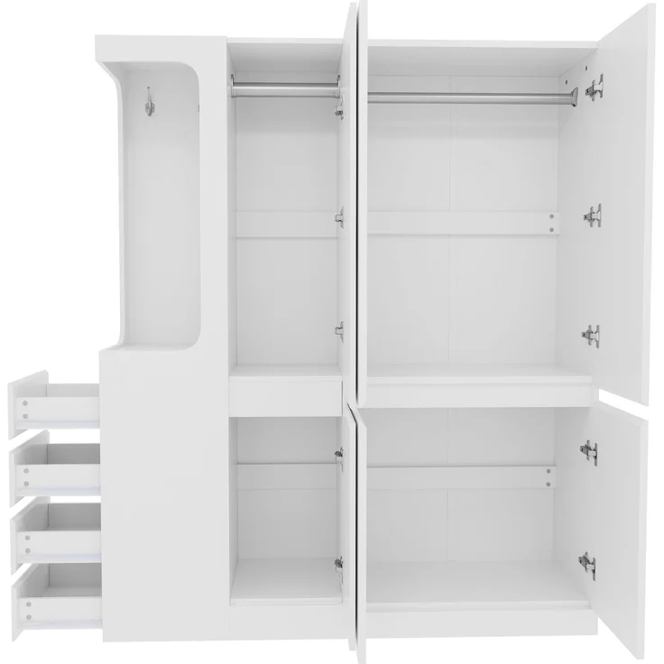 CHICFURN Kleiderschrank aus Holz, Weiß, 140x170x40 cm, mit 4 Schubladen und offenem Hängebereich – Bild 8