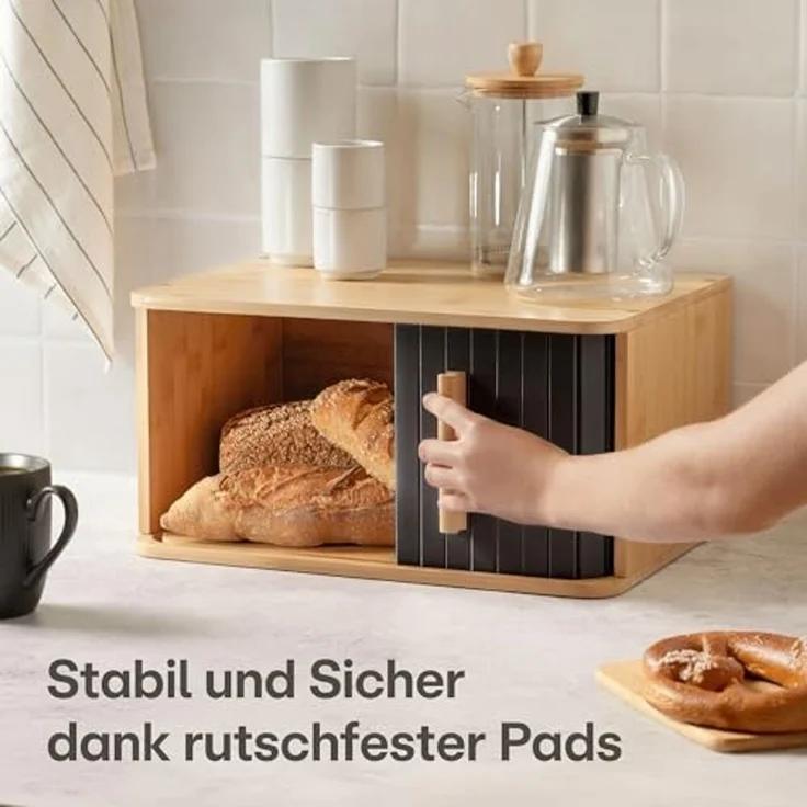 Praknu Brotkasten Brotkasten Groß aus FSC® Holz mit Schiebetür - Brotaufbewahrung, Bambus, FSC® Holz - Platzsparend und stilvolle Brotbox für längere Frische – Bild 6